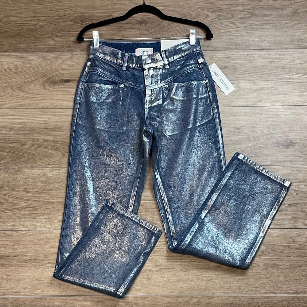 NWT Urban Outfitters Cowboy Jeans Size 26 2 Metallic Denim High Rise Straight